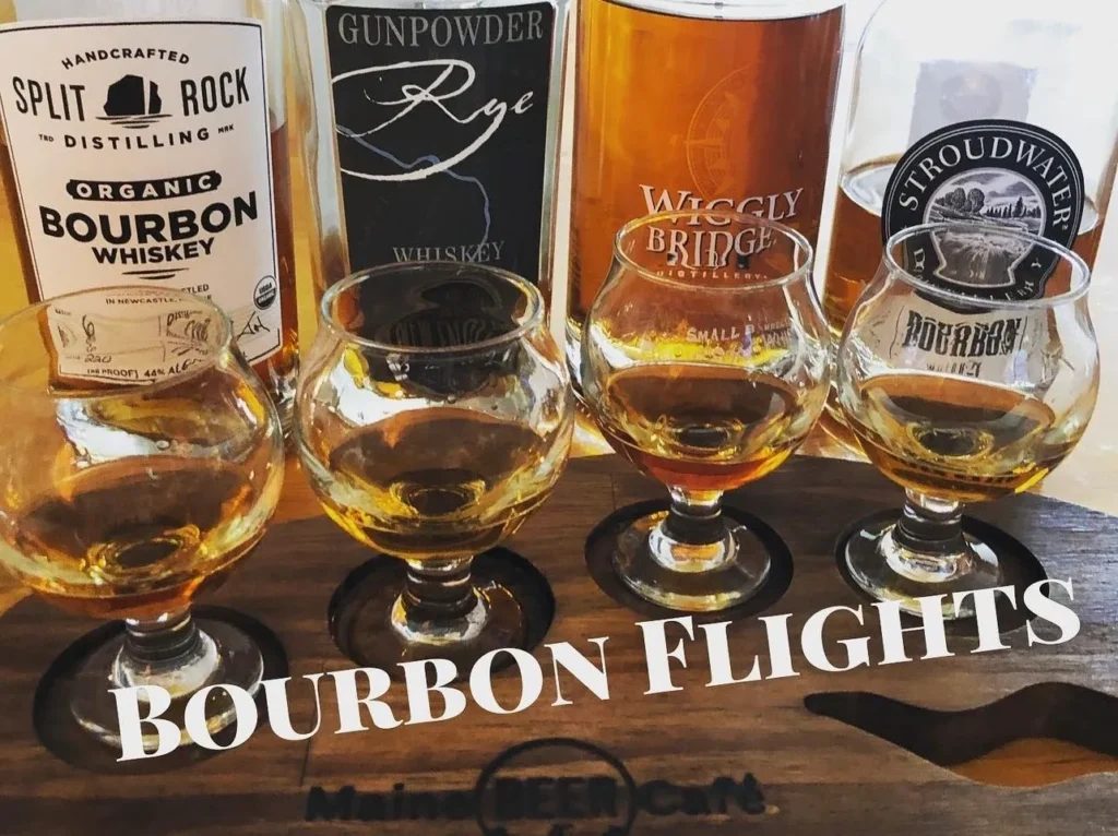 A flight of bourbons at the bar