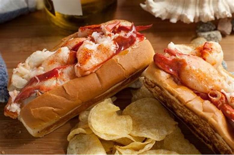 Dave's Maine lobster roll on a buttered roll with chips